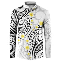 Plumeria With White Polynesian Tattoo Pattern Button Sweatshirt LT05 White - Polynesian Pride