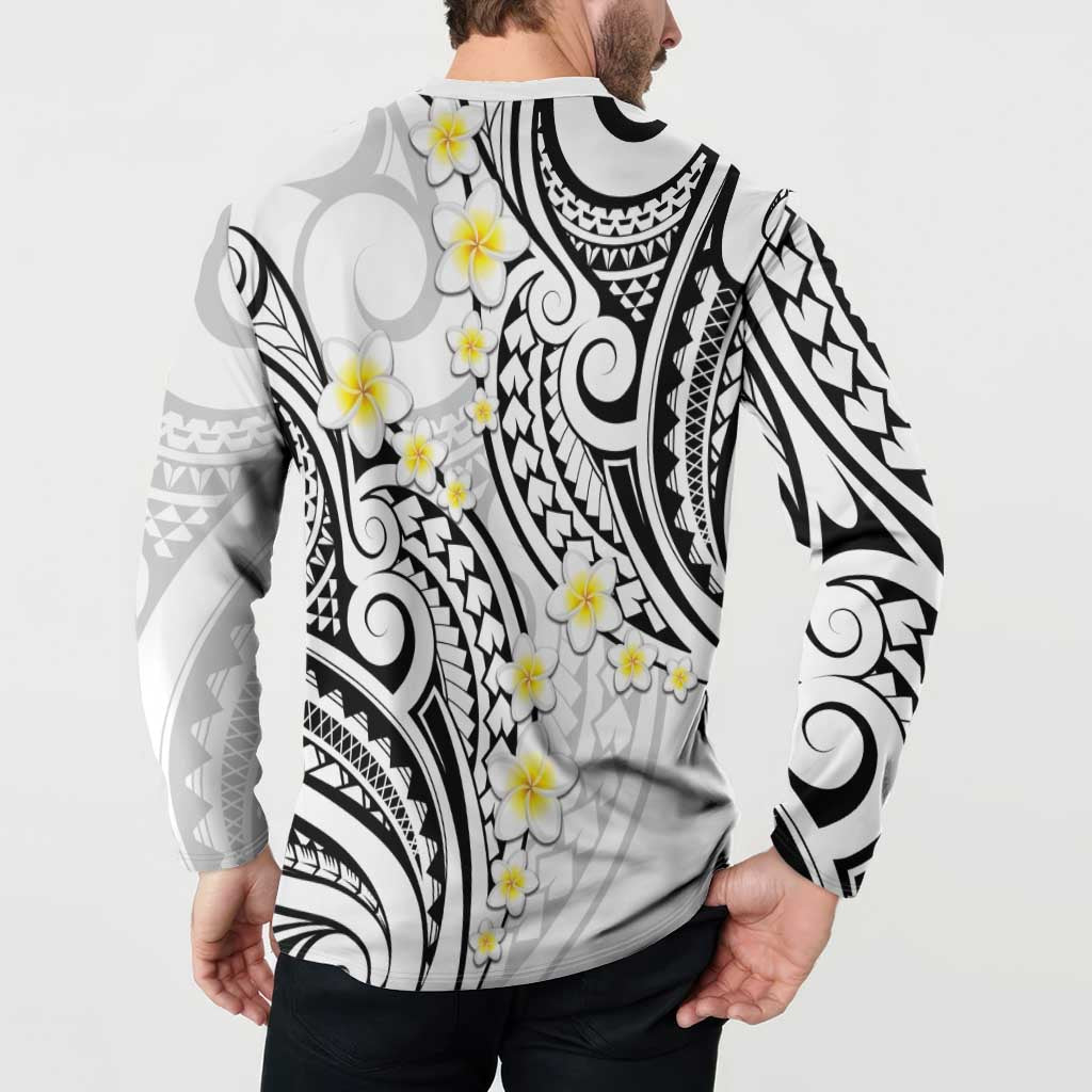 Plumeria With White Polynesian Tattoo Pattern Button Sweatshirt LT05 - Polynesian Pride