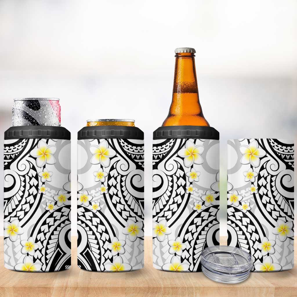 Plumeria With White Polynesian Tattoo Pattern 4 in 1 Can Cooler Tumbler