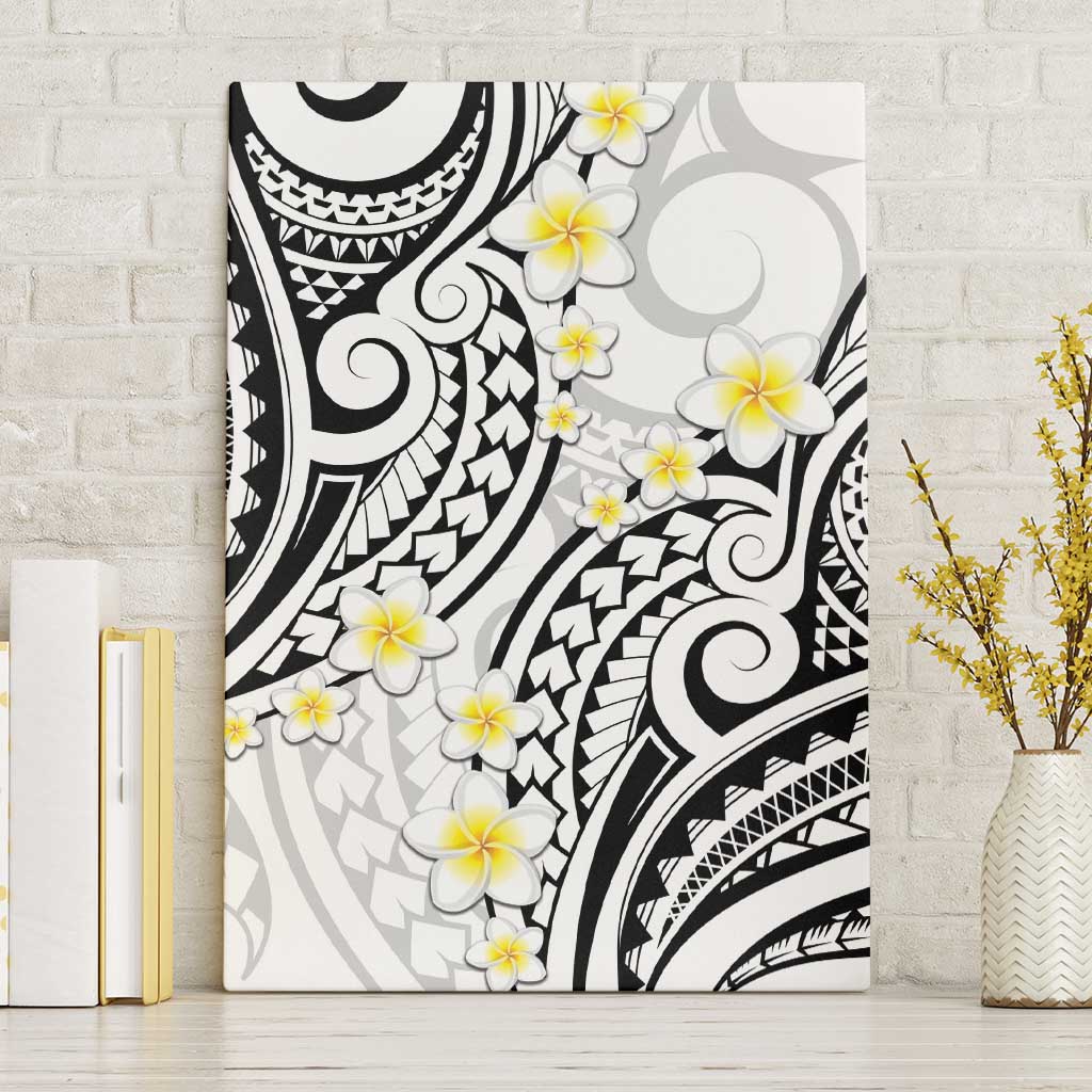 Plumeria With White Polynesian Tattoo Pattern Canvas Wall Art