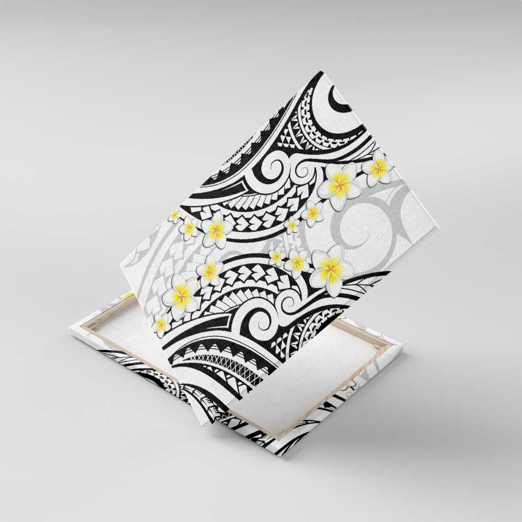 Plumeria With White Polynesian Tattoo Pattern Canvas Wall Art LT05 With Frame White - Polynesian Pride