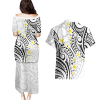 Plumeria With White Polynesian Tattoo Pattern Couples Matching Puletasi and Hawaiian Shirt LT05 - Polynesian Pride