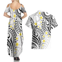 Plumeria With White Polynesian Tattoo Pattern Couples Matching Summer Maxi Dress and Hawaiian Shirt LT05 - Polynesian Pride