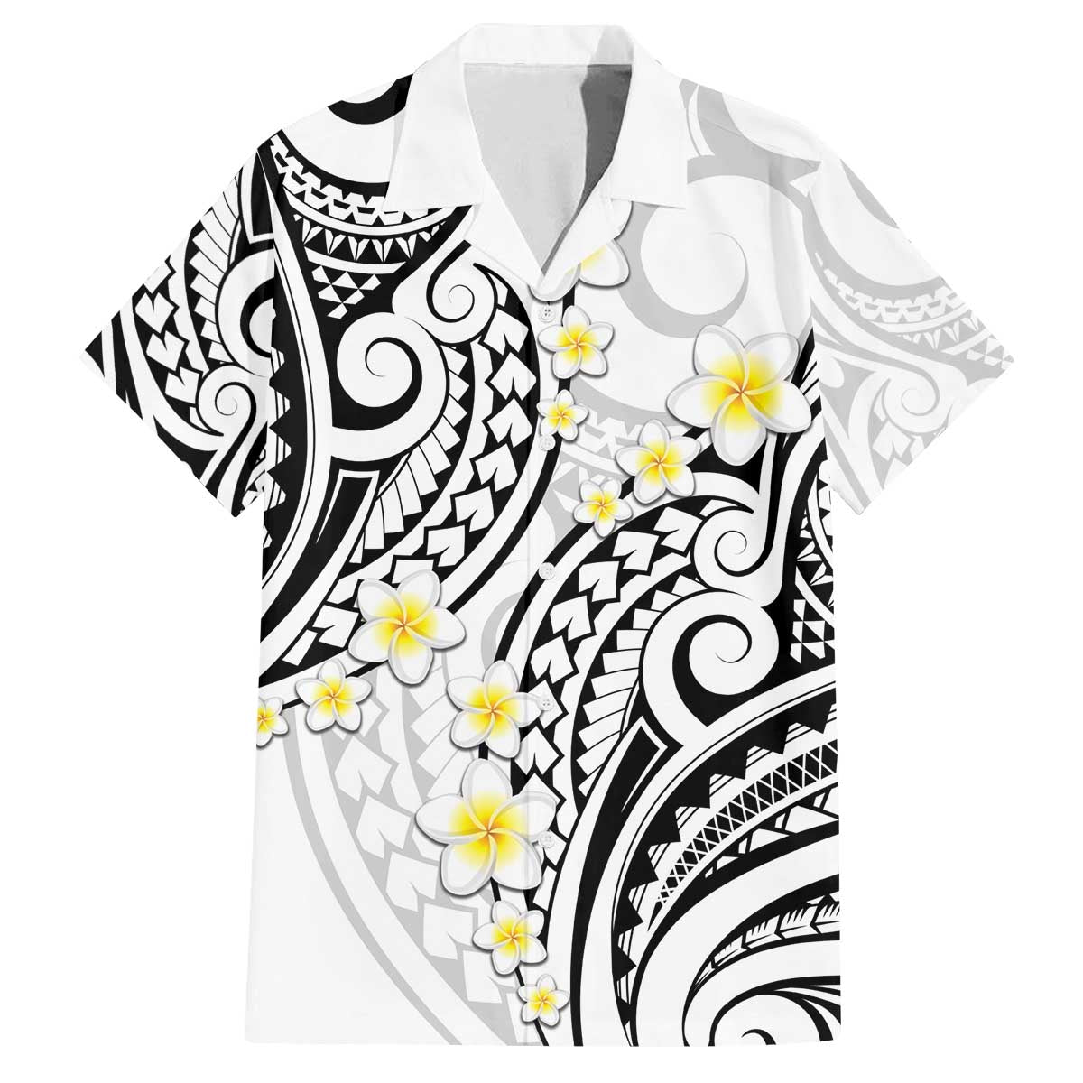 Plumeria With White Polynesian Tattoo Pattern Family Matching Off The Shoulder Long Sleeve Dress and Hawaiian Shirt LT05 Dad's Shirt - Short Sleeve White - Polynesian Pride