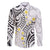 Plumeria With White Polynesian Tattoo Pattern Family Matching Off The Shoulder Long Sleeve Dress and Hawaiian Shirt