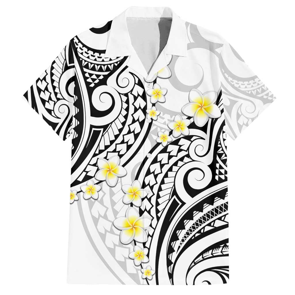 Plumeria With White Polynesian Tattoo Pattern Family Matching Off Shoulder Maxi Dress and Hawaiian Shirt