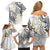 Plumeria With White Polynesian Tattoo Pattern Family Matching Off Shoulder Short Dress and Hawaiian Shirt