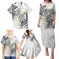Plumeria With White Polynesian Tattoo Pattern Family Matching Puletasi and Hawaiian Shirt LT05 - Polynesian Pride