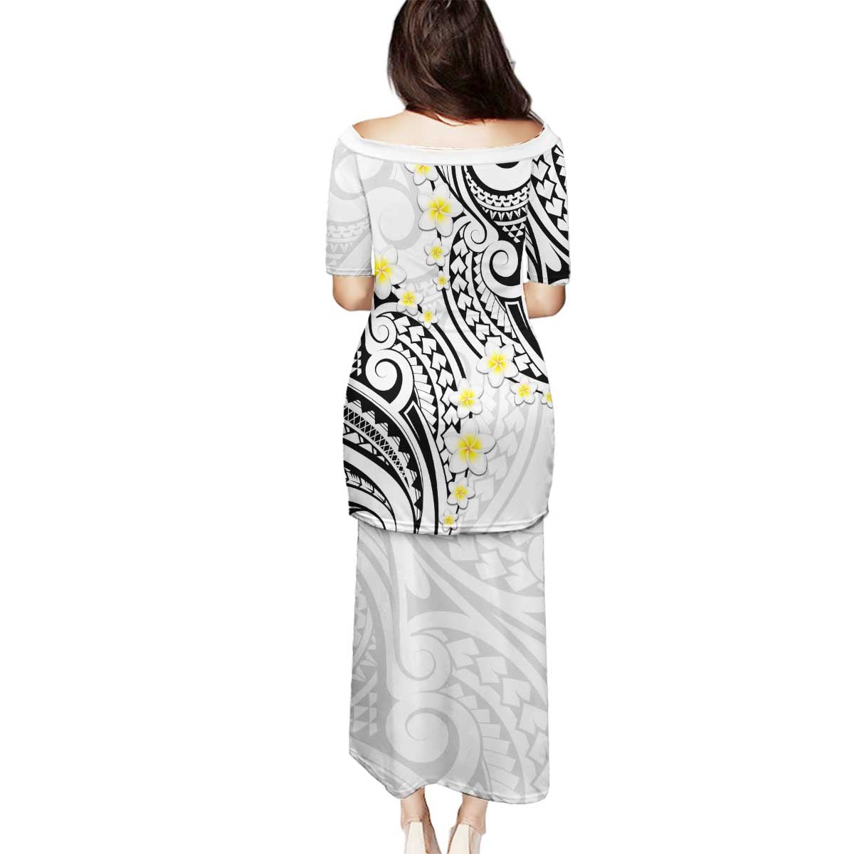 Plumeria With White Polynesian Tattoo Pattern Family Matching Puletasi and Hawaiian Shirt LT05 - Polynesian Pride