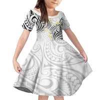 Plumeria With White Polynesian Tattoo Pattern Family Matching Tank Maxi Dress and Hawaiian Shirt LT05 Daughter's Dress White - Polynesian Pride