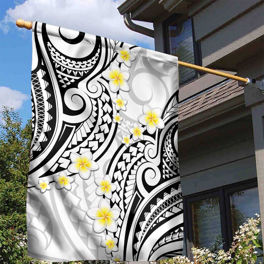 Plumeria With White Polynesian Tattoo Pattern Garden Flag LT05 - Polynesian Pride