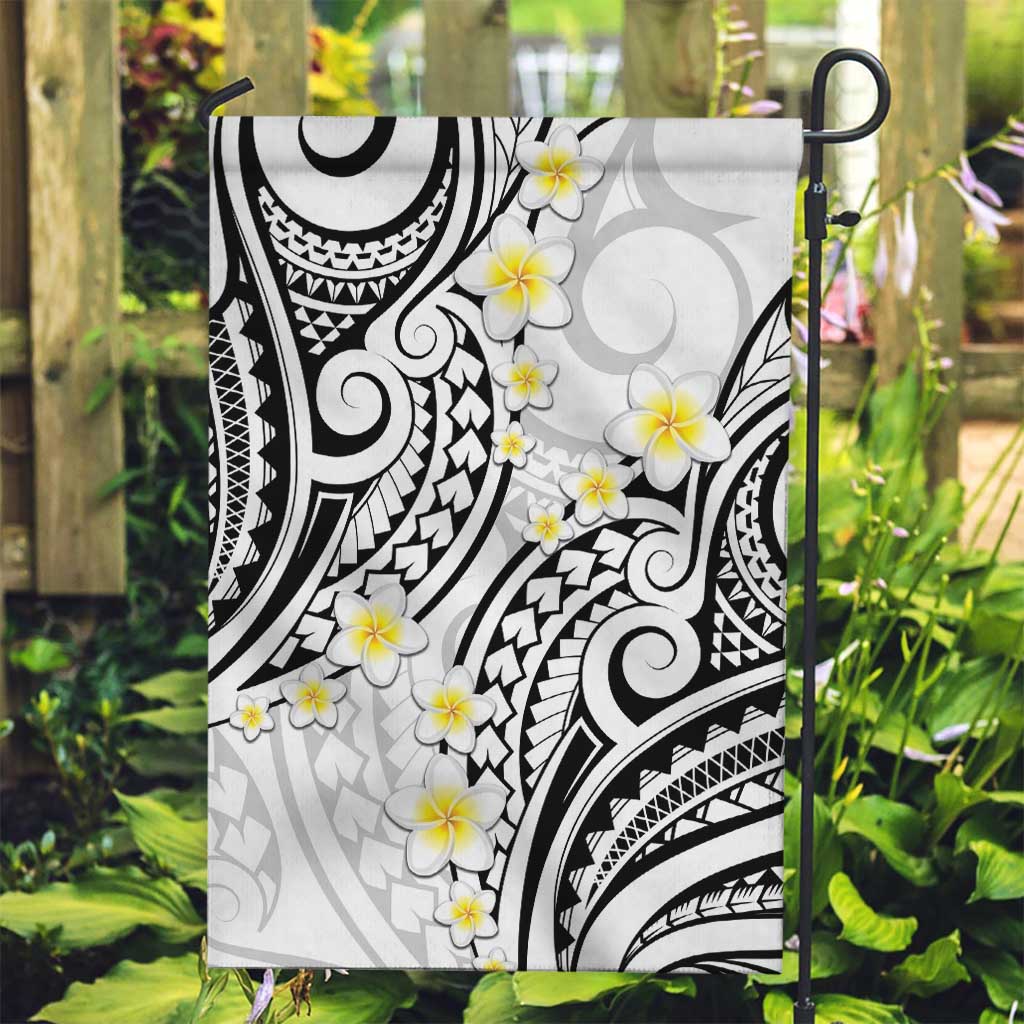 Plumeria With White Polynesian Tattoo Pattern Garden Flag LT05 Garden Flag White - Polynesian Pride