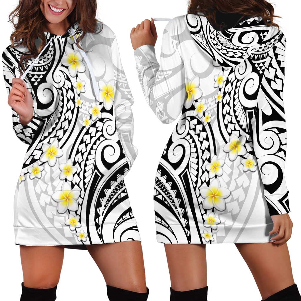 Plumeria With White Polynesian Tattoo Pattern Hoodie Dress LT05 - Polynesian Pride