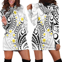 Plumeria With White Polynesian Tattoo Pattern Hoodie Dress LT05 - Polynesian Pride