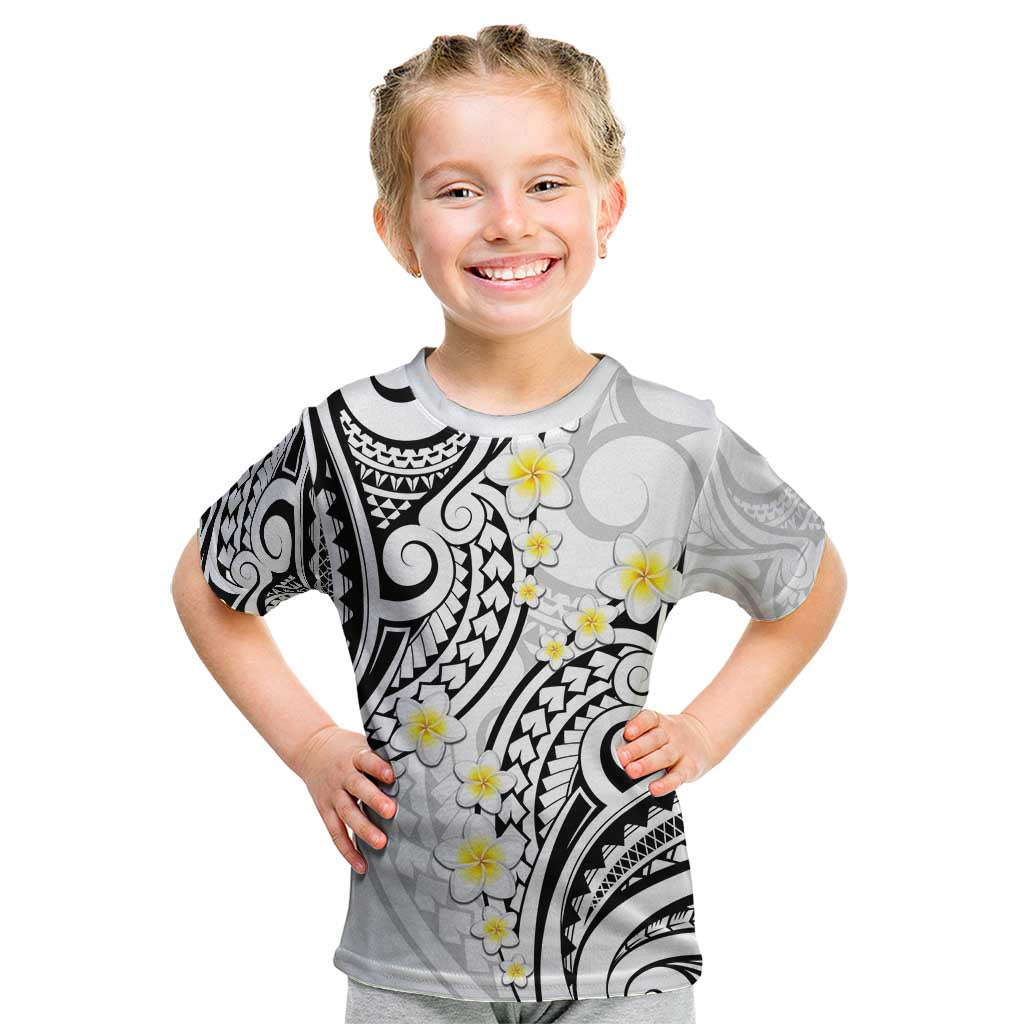 Plumeria With White Polynesian Tattoo Pattern Kid T Shirt