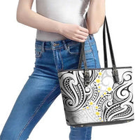 Plumeria With White Polynesian Tattoo Pattern Leather Tote Bag LT05 - Polynesian Pride