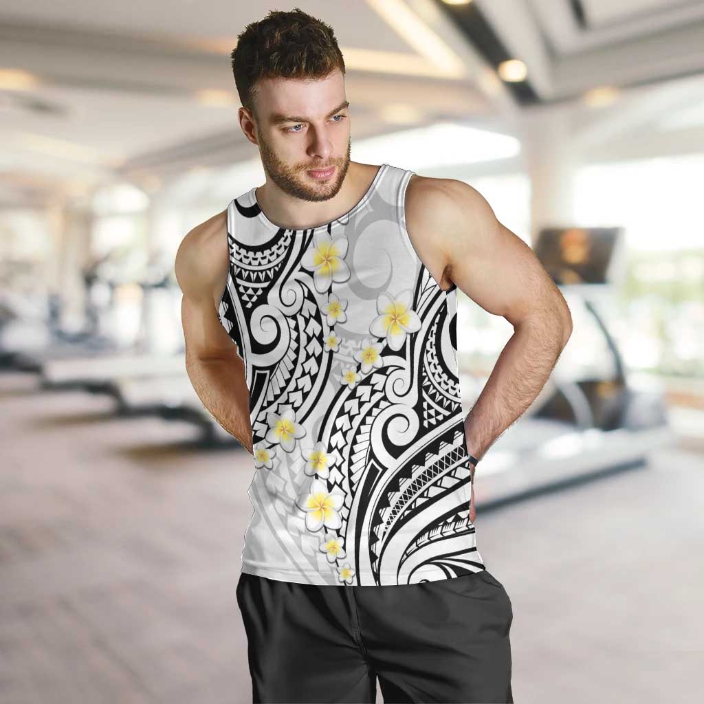 Plumeria With White Polynesian Tattoo Pattern Men Tank Top LT05 White - Polynesian Pride