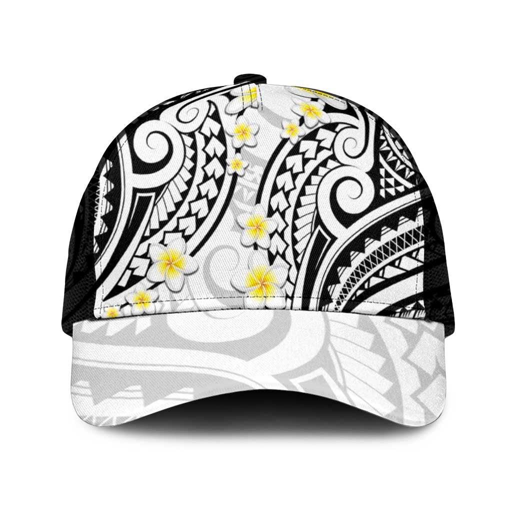 Plumeria With White Polynesian Tattoo Pattern Mesh Trucker Cap - Polynesian Pride