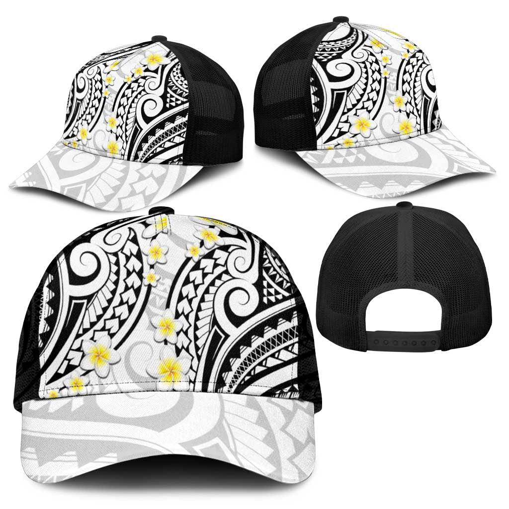 Plumeria With White Polynesian Tattoo Pattern Mesh Trucker Cap - Polynesian Pride