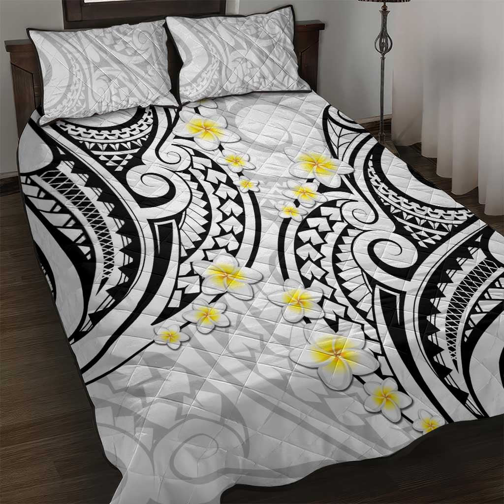 Plumeria With White Polynesian Tattoo Pattern Quilt Bed Set