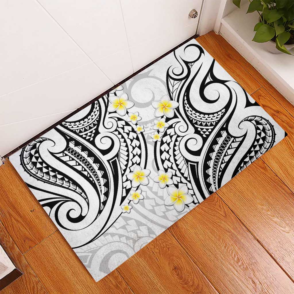 Plumeria With White Polynesian Tattoo Pattern Rubber Doormat LT05 - Polynesian Pride