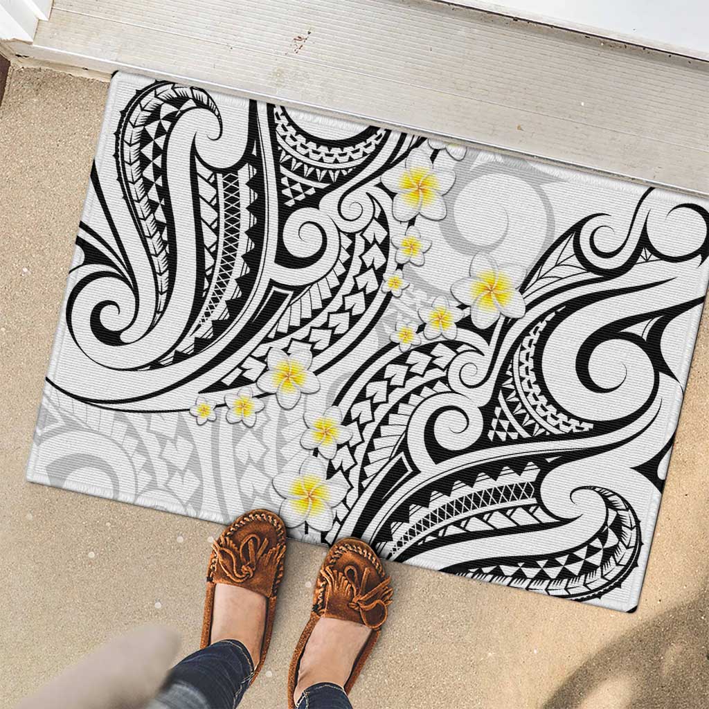 Plumeria With White Polynesian Tattoo Pattern Rubber Doormat LT05 - Polynesian Pride
