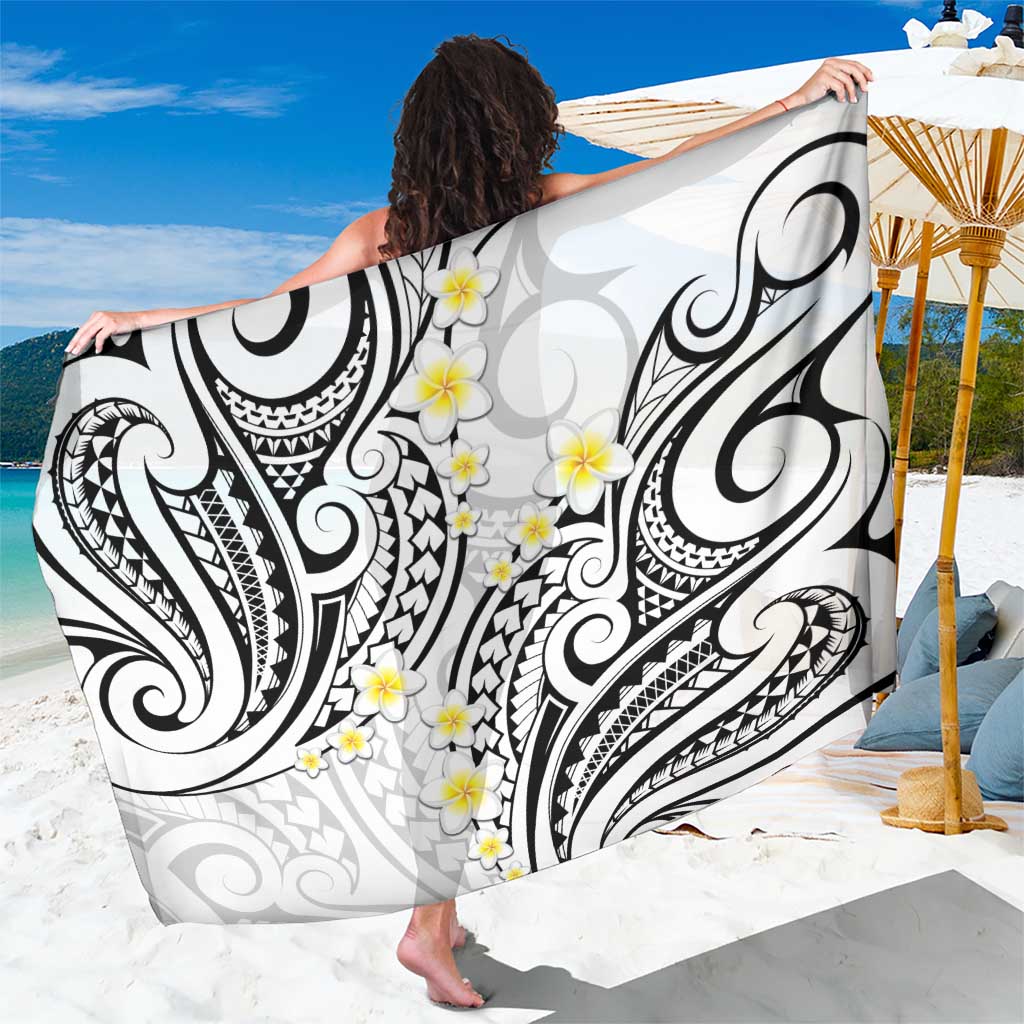 Plumeria With White Polynesian Tattoo Pattern Sarong