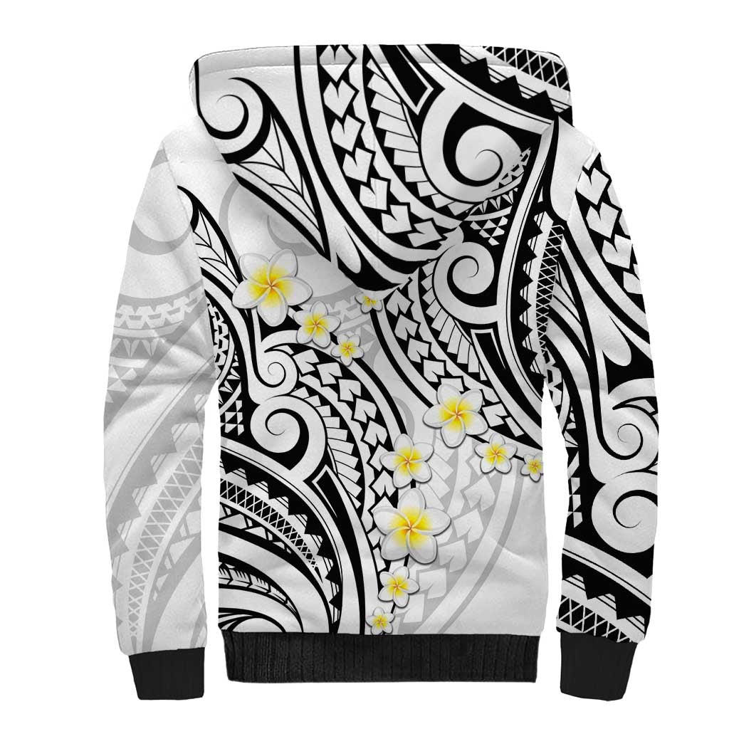 Plumeria With White Polynesian Tattoo Pattern Sherpa Hoodie LT05 - Polynesian Pride