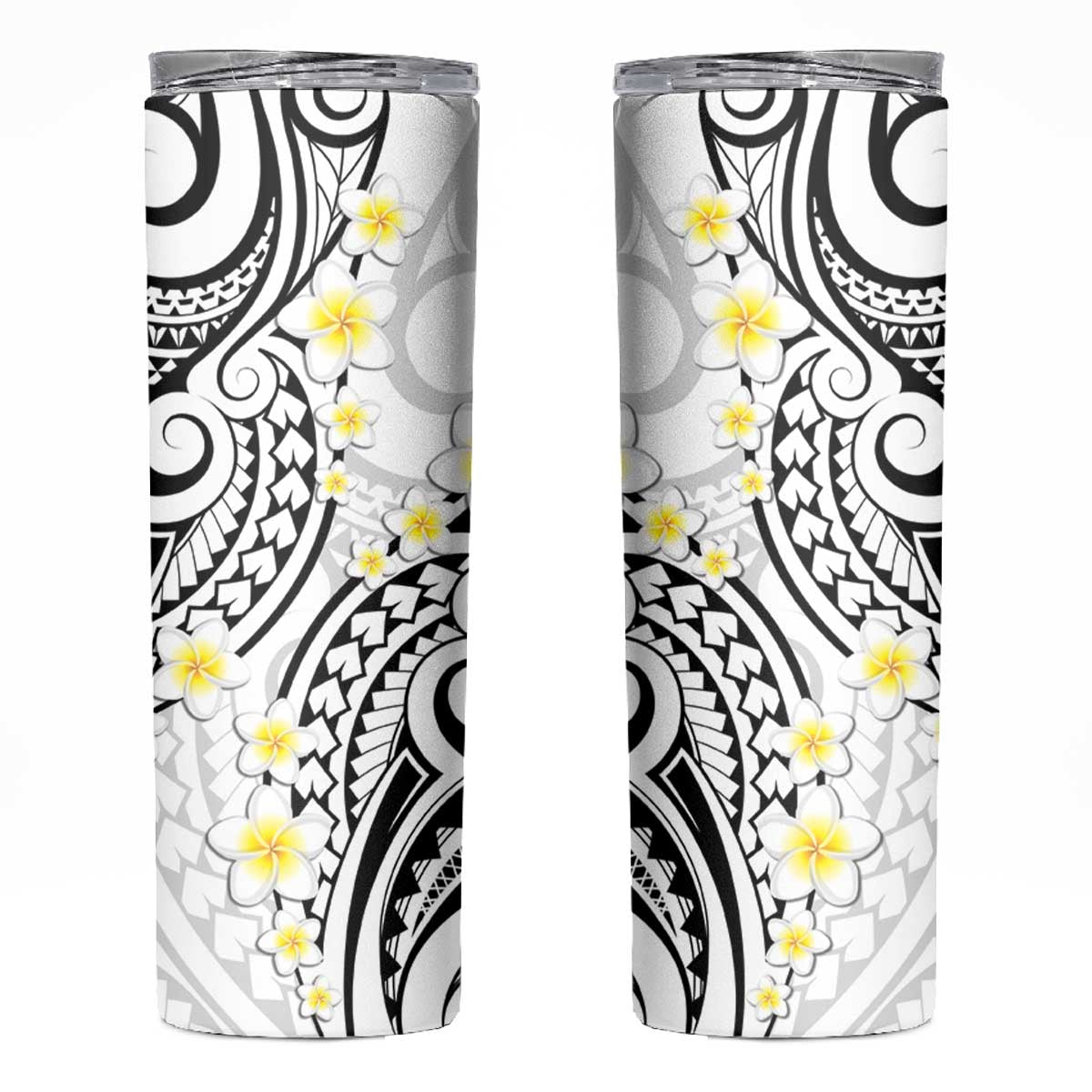 Plumeria With White Polynesian Tattoo Pattern Skinny Tumbler