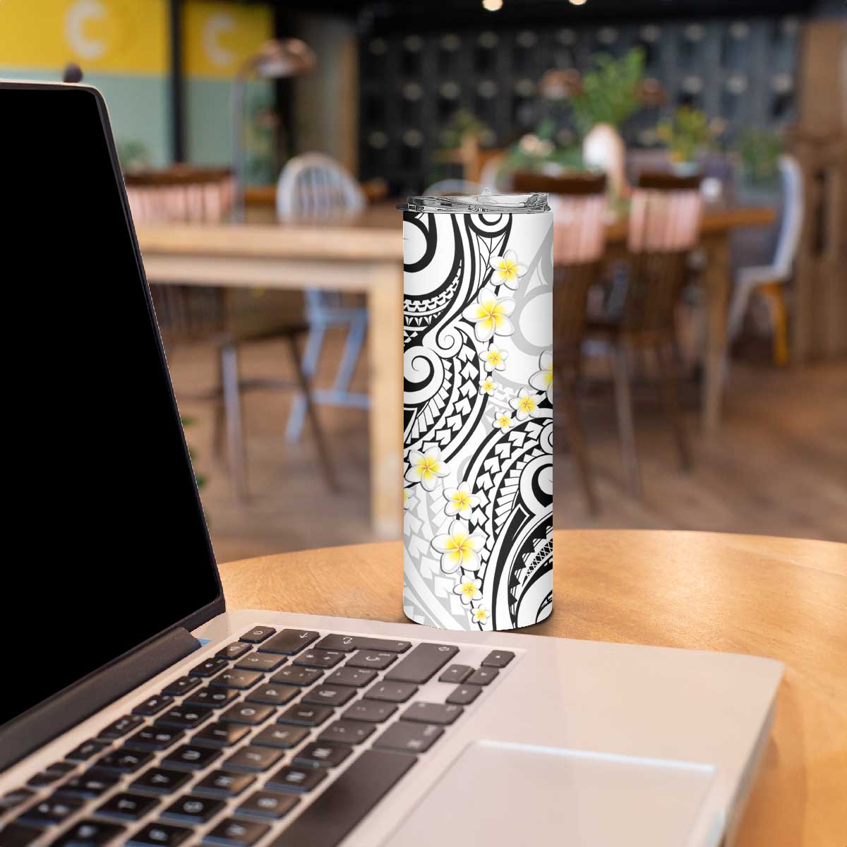 Plumeria With White Polynesian Tattoo Pattern Skinny Tumbler LT05 - Polynesian Pride