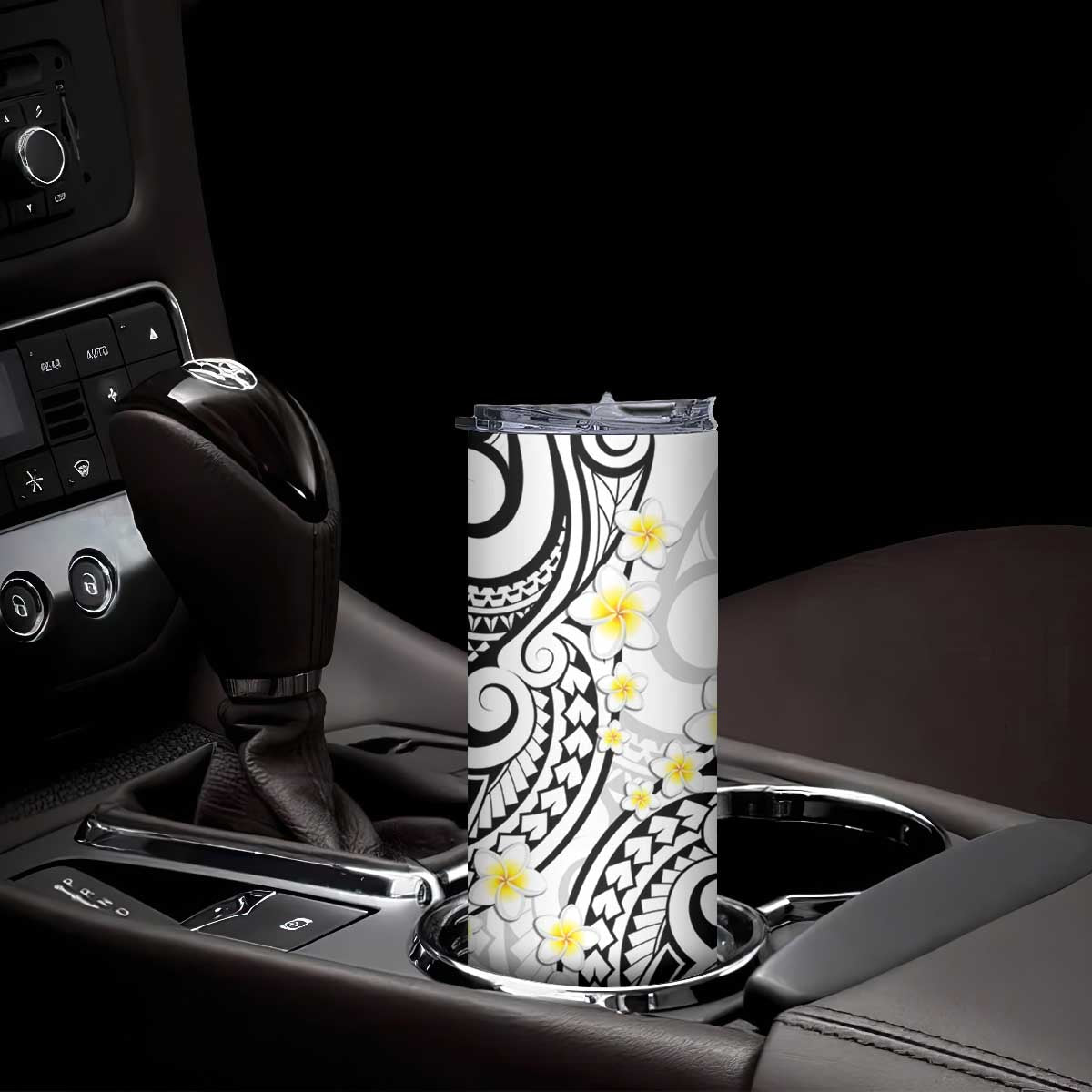 Plumeria With White Polynesian Tattoo Pattern Skinny Tumbler LT05 - Polynesian Pride
