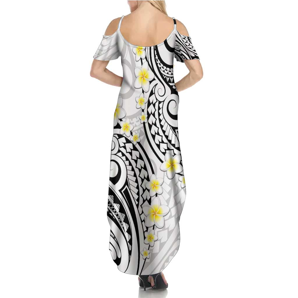 Plumeria With White Polynesian Tattoo Pattern Summer Maxi Dress LT05 - Polynesian Pride