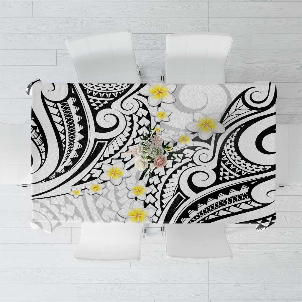 Plumeria With White Polynesian Tattoo Pattern Tablecloth LT05 White - Polynesian Pride