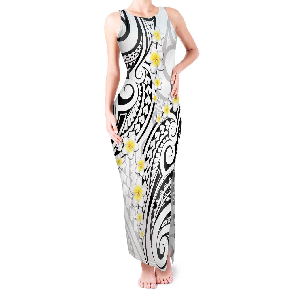 Plumeria With White Polynesian Tattoo Pattern Tank Maxi Dress LT05 Women White - Polynesian Pride