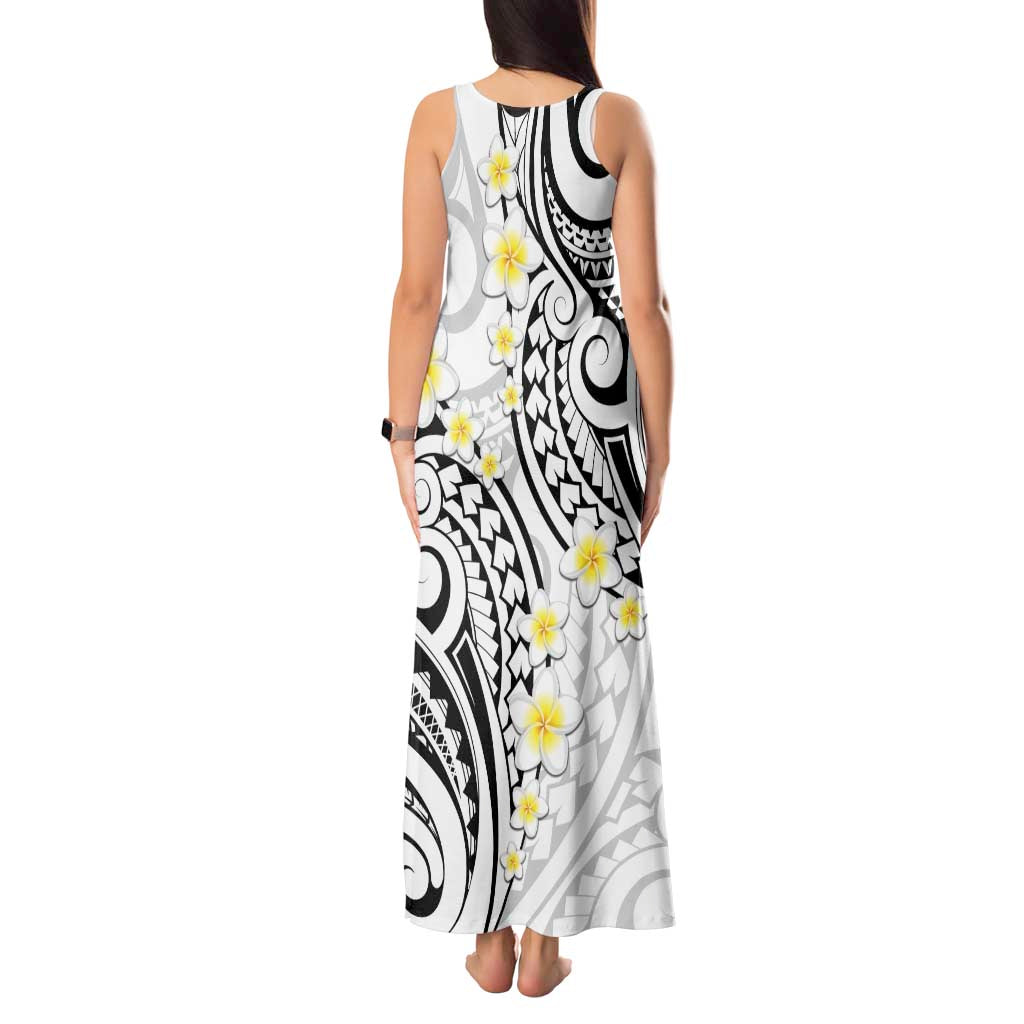 Plumeria With White Polynesian Tattoo Pattern Tank Maxi Dress LT05 - Polynesian Pride