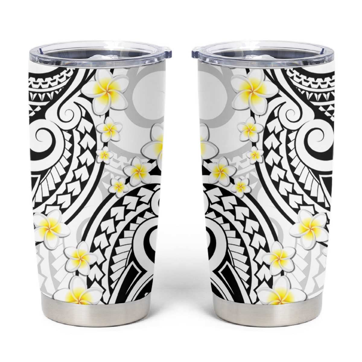 Plumeria With White Polynesian Tattoo Pattern Tumbler Cup