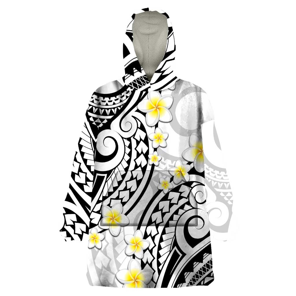 Plumeria With White Polynesian Tattoo Pattern Wearable Blanket Hoodie