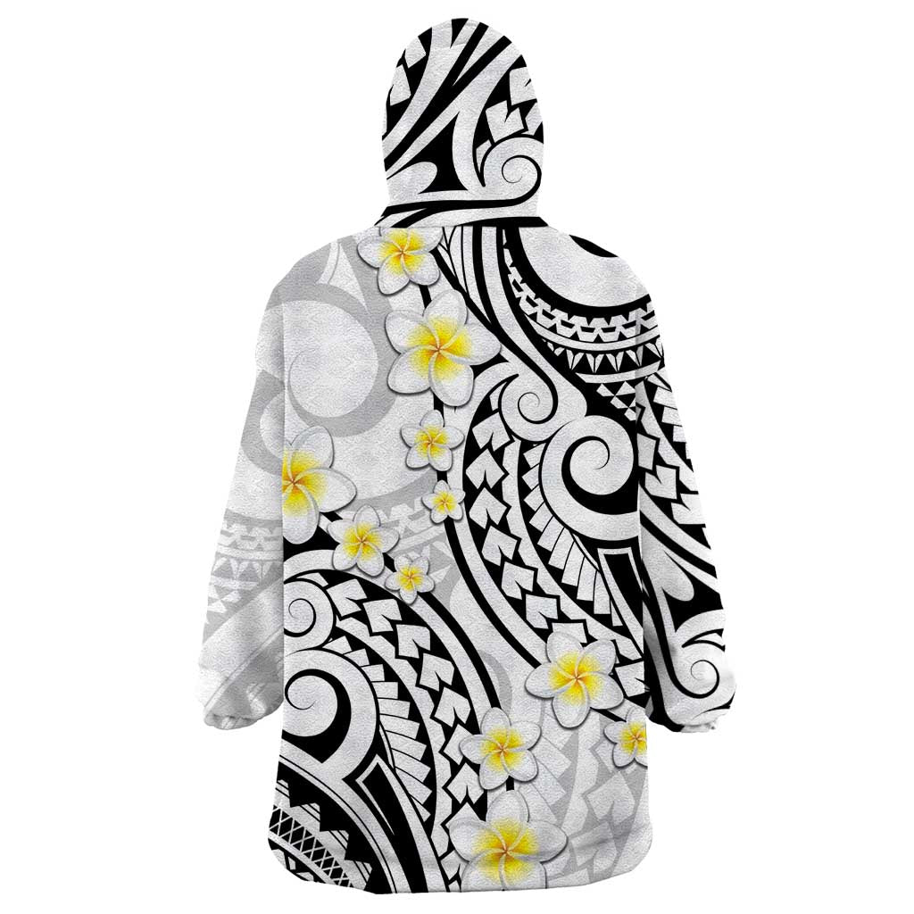 Plumeria With White Polynesian Tattoo Pattern Wearable Blanket Hoodie LT05 - Polynesian Pride
