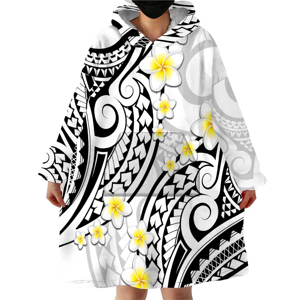 Plumeria With White Polynesian Tattoo Pattern Wearable Blanket Hoodie LT05 - Polynesian Pride