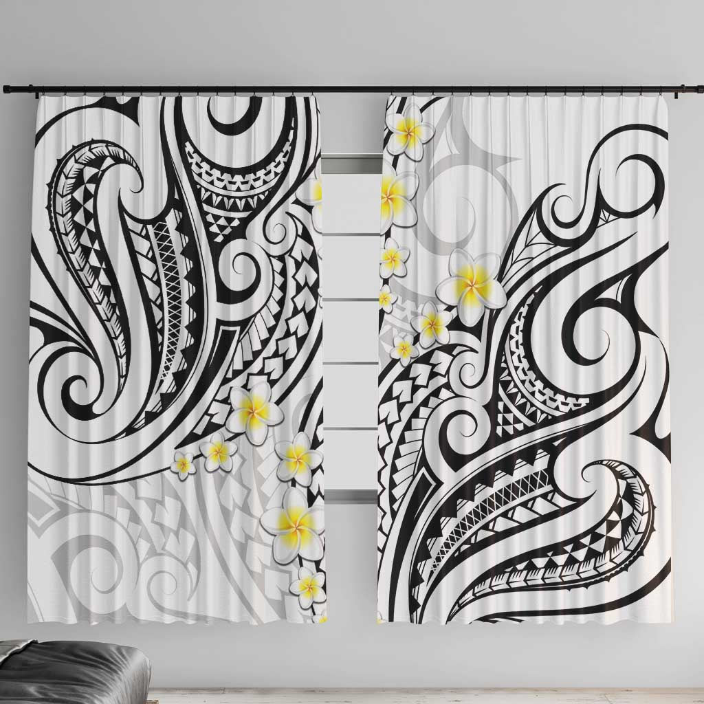 Plumeria With White Polynesian Tattoo Pattern Window Curtain