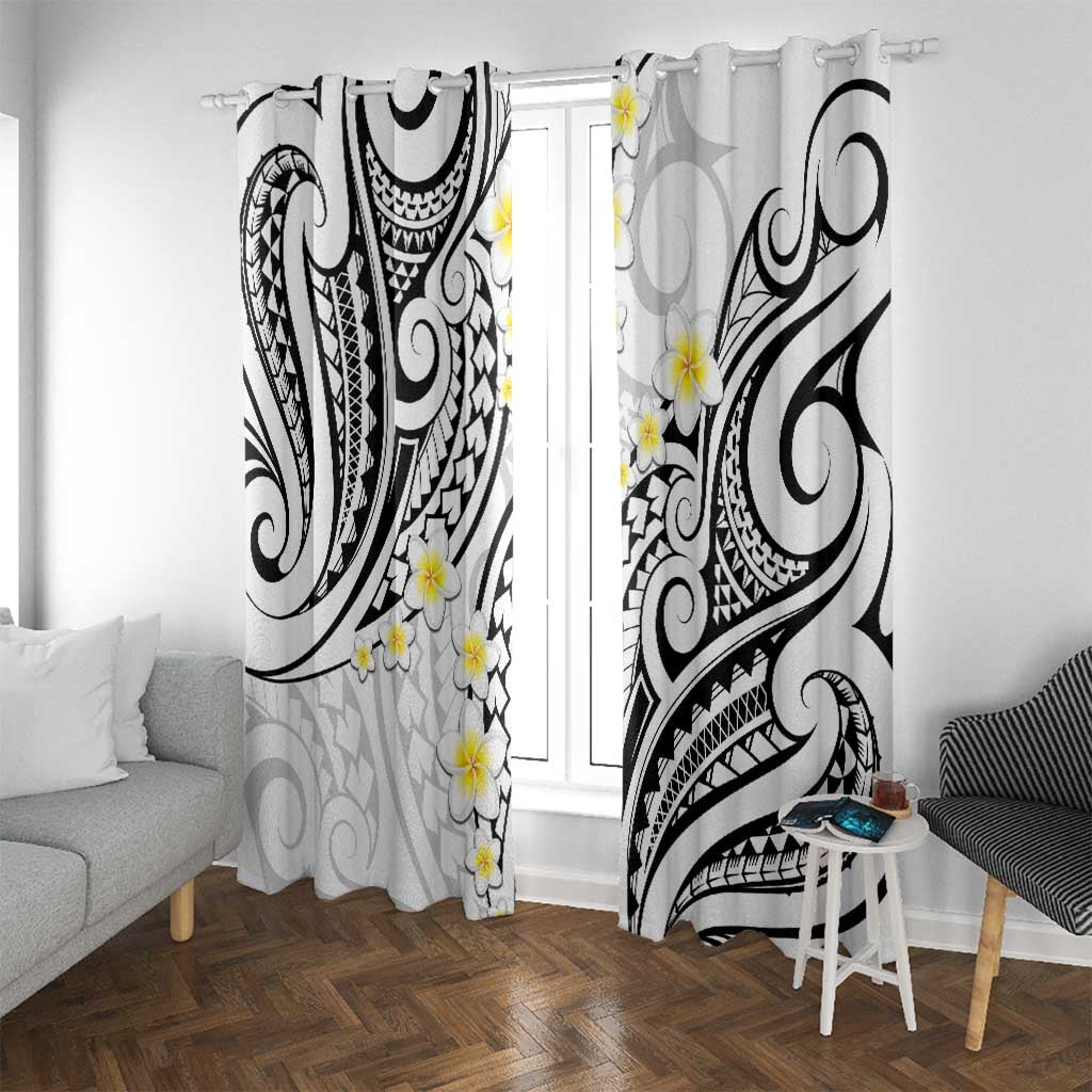 Plumeria With White Polynesian Tattoo Pattern Window Curtain LT05 With Grommets White - Polynesian Pride