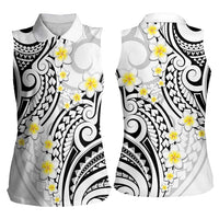 Plumeria With White Polynesian Tattoo Pattern Women Sleeveless Polo Shirt