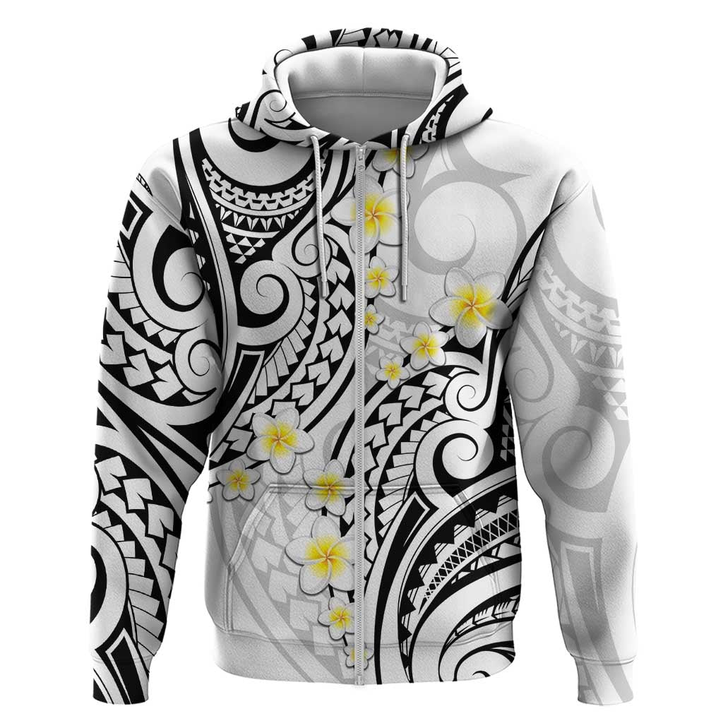 Plumeria With White Polynesian Tattoo Pattern Zip Hoodie