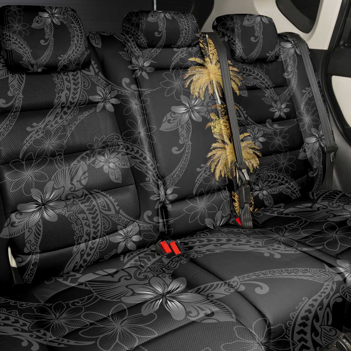 Hawaiian Honu And Surfboards Back Car Seat Cover Gold Style - Polynesian Pride