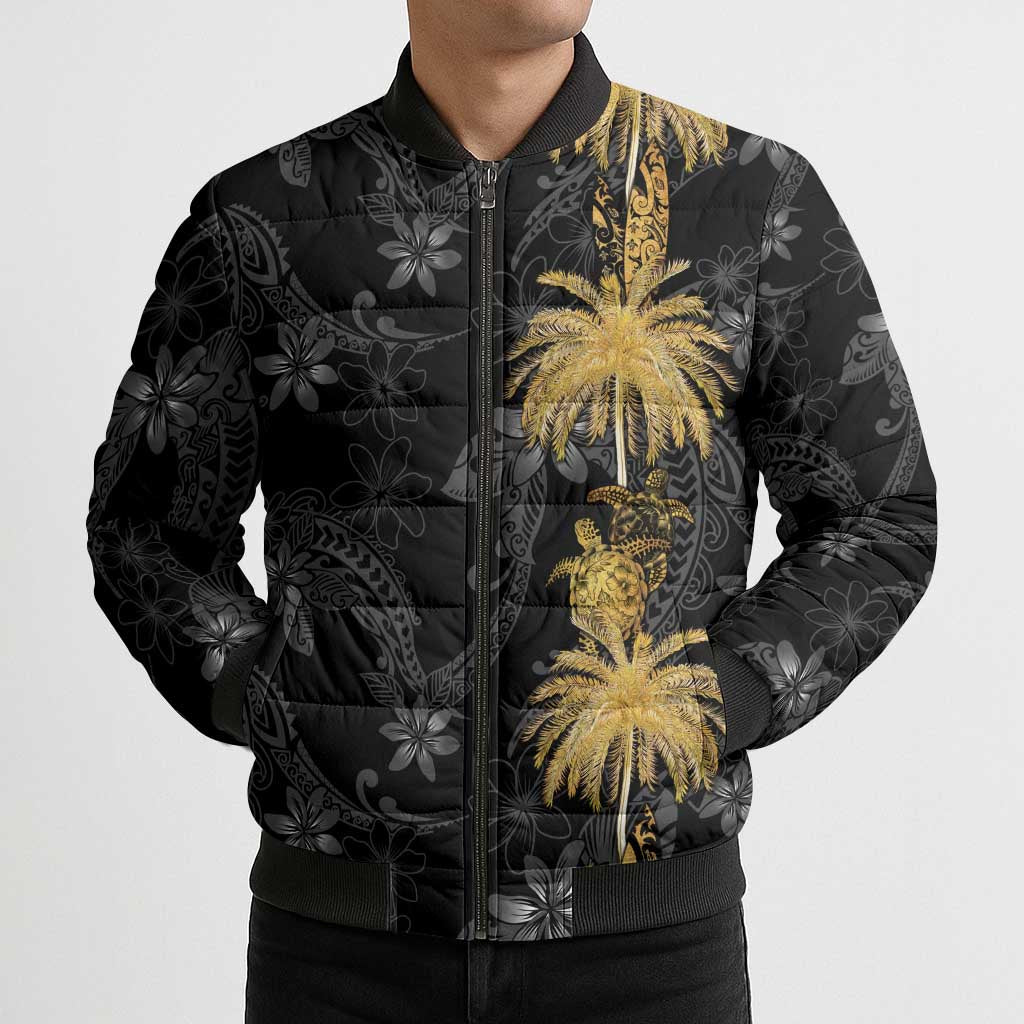 Hawaiian Honu And Surfboards Bomber Puffer Jacket Gold Style - Polynesian Pride