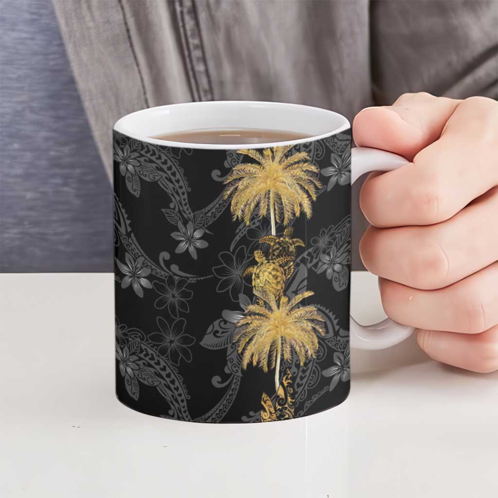 Hawaiian Honu And Surfboards Ceramic Mug Gold Style - Polynesian Pride