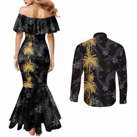 Hawaiian Honu And Surfboards Couples Matching Mermaid Dress and Long Sleeve Button Shirt Gold Style LT05 - Polynesian Pride