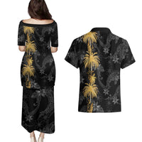 Hawaiian Honu And Surfboards Couples Matching Puletasi and Hawaiian Shirt Gold Style LT05 - Polynesian Pride