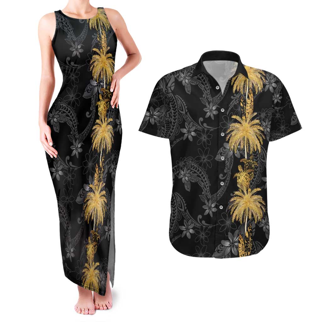 Hawaiian Honu And Surfboards Couples Matching Tank Maxi Dress and Hawaiian Shirt Gold Style LT05 Gold - Polynesian Pride