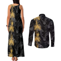 Hawaiian Honu And Surfboards Couples Matching Tank Maxi Dress and Long Sleeve Button Shirt Gold Style LT05 - Polynesian Pride